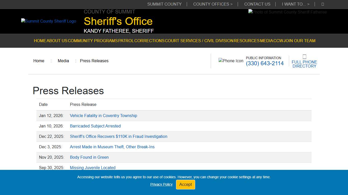 Press Releases : Summit County Sheriff's Office